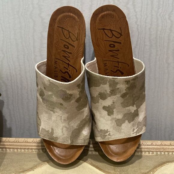 Blowfish Malibu Haxy Band Camo Cork Wedges Sz 10 - Picture 6 of 12